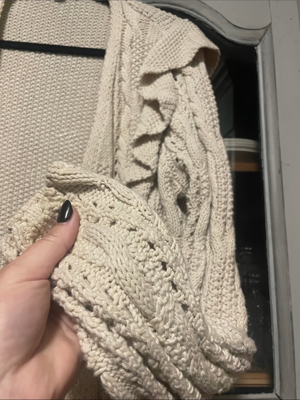 Universal Thread Cream Ruffle Cable-Knit Open Cardigan - Picture 3 of 5
